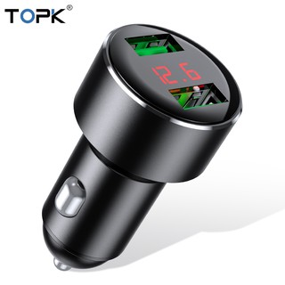 Tẩu Sạc Nhanh TOPK G209 2 Cổng USB 3.1A Màn Hình Hiển Thị Dòng Sạc Dùng Trên Xe Ô Tô - Chính Hãng