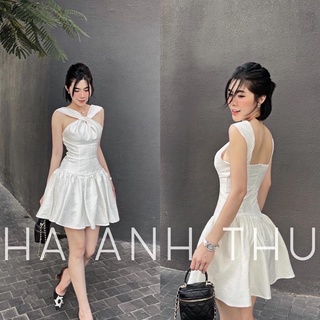 [ HA ANH THU ] Đầm Tafta Xoắn Chéo Cổ Dáng Ngắn