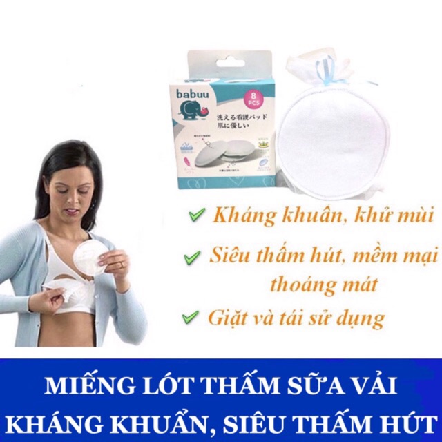 Miếng Lót Thấm Sữa Bằng Vải Babuu Baby Dùng Được Nhiều Lần - Hộp 8 Miếng Babibu - MLTSB