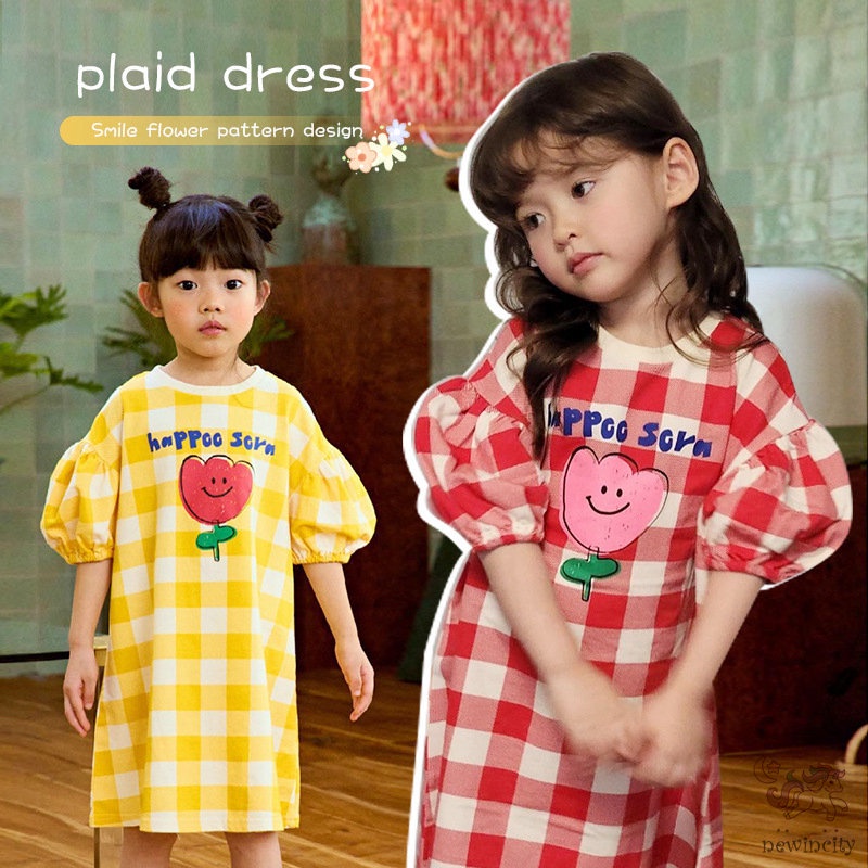 Đầm Tay Ngắn Dáng Rộng In Họa Tiết Hoa Lá Phong Cách Hàn Quốc Thời Trang Mùa Hè Xinh Xắn Cho Bé Gái