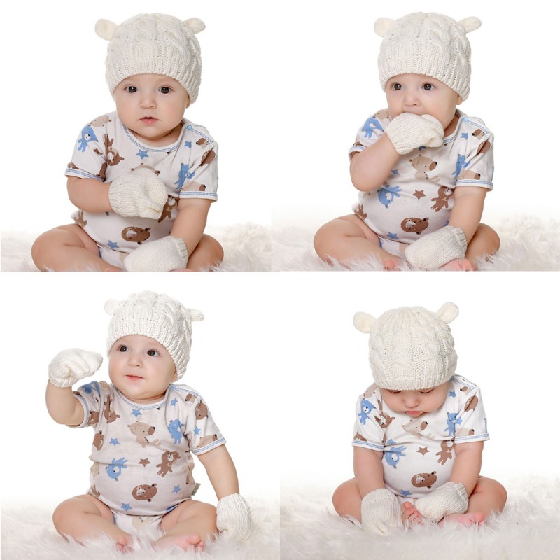 Nón Len Kèm Găng Tay Giữ Ấm Thiết Kế Đáng Yêu Cho Bé