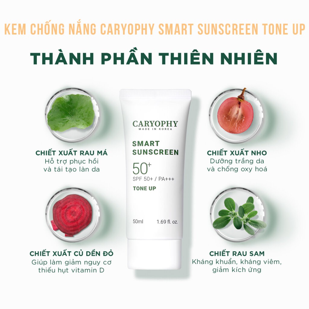 [CHÍNH HÃNG] Kem Chống Nắng Thông Minh 3IN1 Caryophy  Smart Sunscreen Tone Up  SPF50+/ PA +++ 50ml | BigBuy360 - bigbuy360.vn