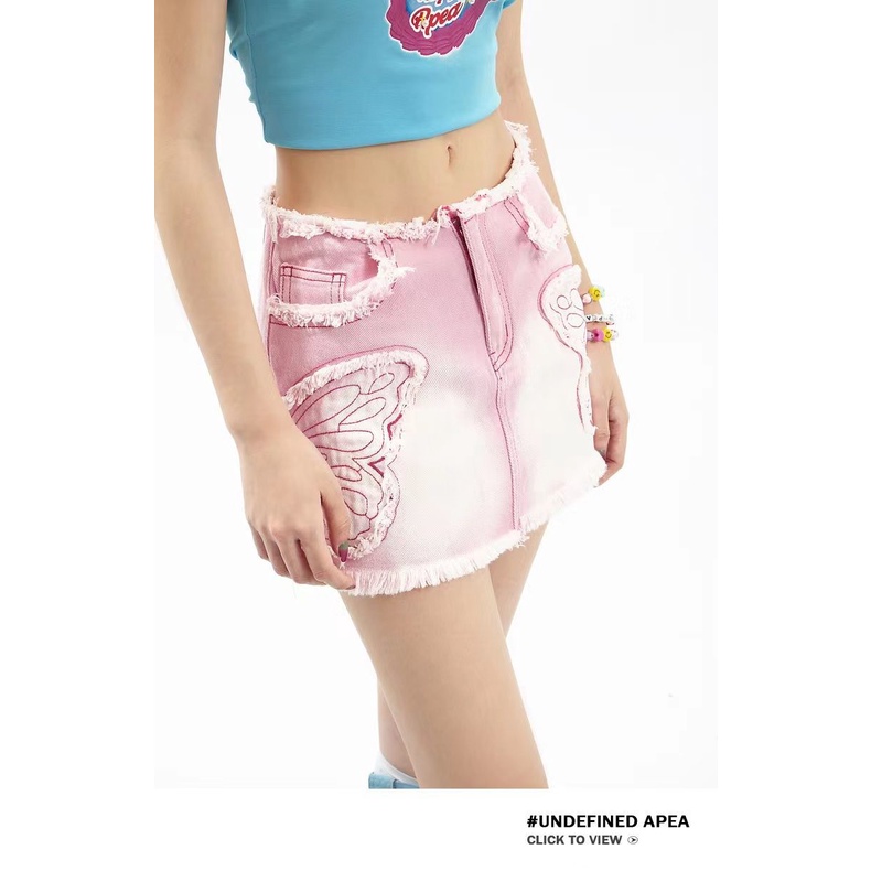 Chân Váy Ngắn Mini Thêu Họa Tiết Bướm Màu Sắc Tương Phản Phong Cách Cổ Điển Thời Trang Mùa Hè Cho Nữ Y2k Hot Girl Millennium Apea2022