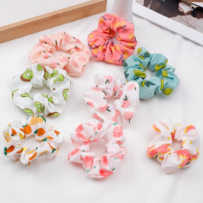 Dây buộc tóc scrunchies, cột tóc hoạ tiết trái cây dễ thương - Gấu Thỏ House