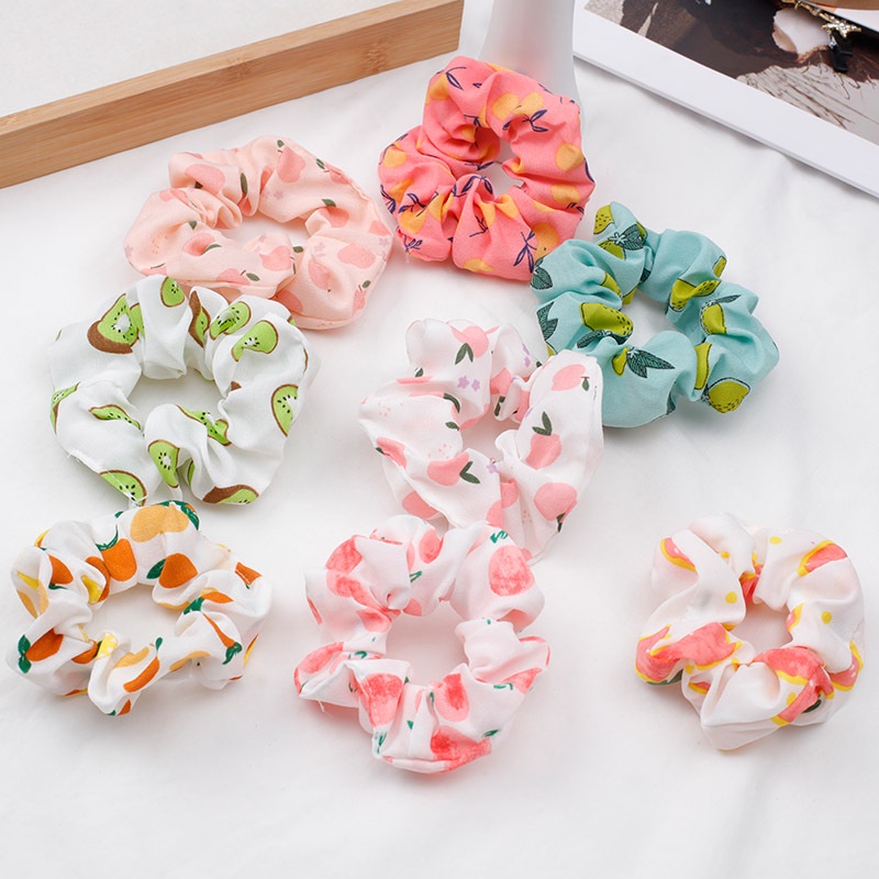 [Mã FAMARAL1 giảm 10K đơn 50K]Cột tóc scrunchies họa tiết trái cây dễ thương Tiluca S56