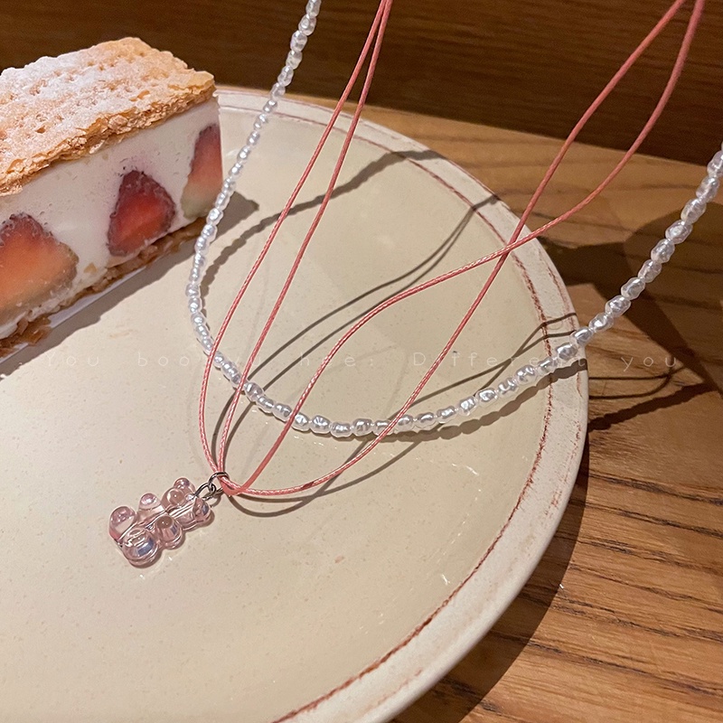 Dây chuyền ngọc trai phối mặt hình gấu nhẹ nhàng sang trọng