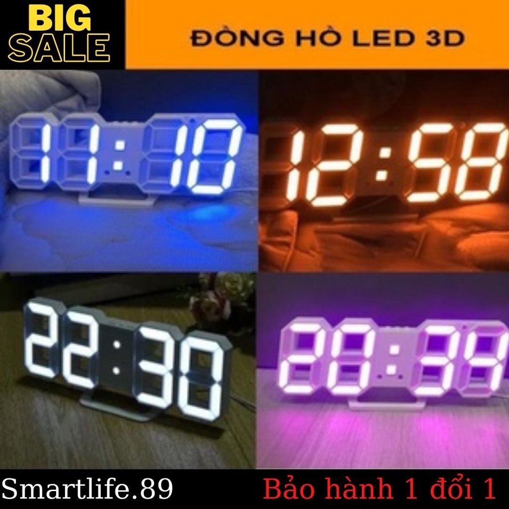 [ 6 Màu Led ] Đồng hồ LED 3D Smart Clock treo tường, để bàn. Đồng hồ kĩ thuật số