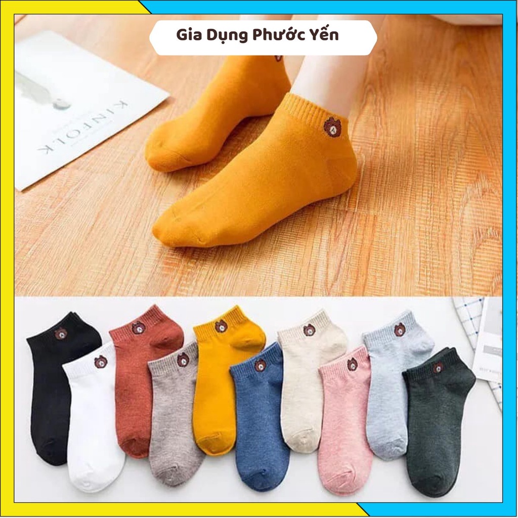 Set 10 tất vớ hình gấu cổ ngắn nhiều màu cho nữ