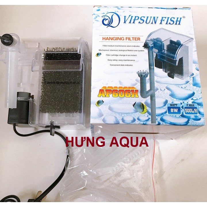 Lọc thác bể cá mini, lọc treo hồ cá bao gồm lọc váng VIPSUN/SOBO 303H 5W, 606H 8W (hàng chuẩn)