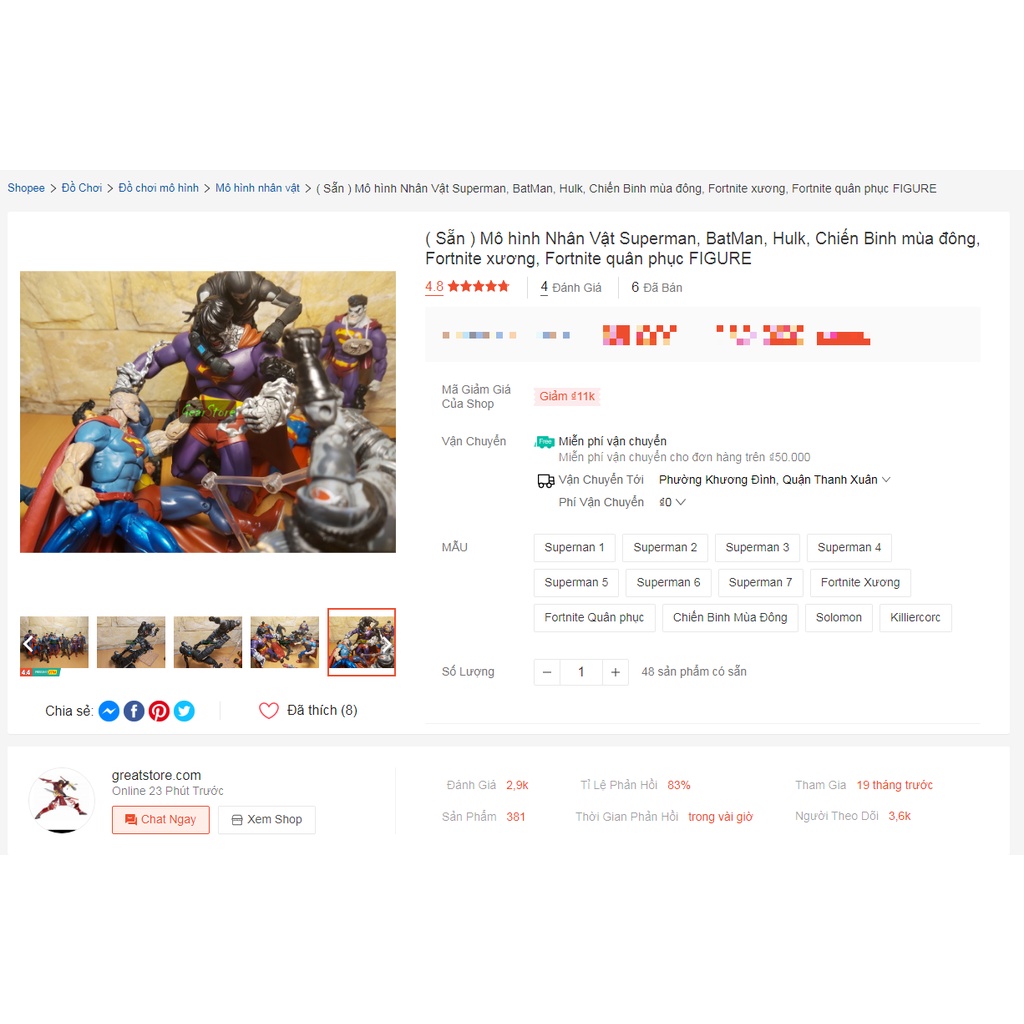 Mô hình Nhân Vật Superman , BatMan, Hulk, Chiến Binh mùa đông,  Fortnite xương,Fortnite quân phục,WWE FIGURE