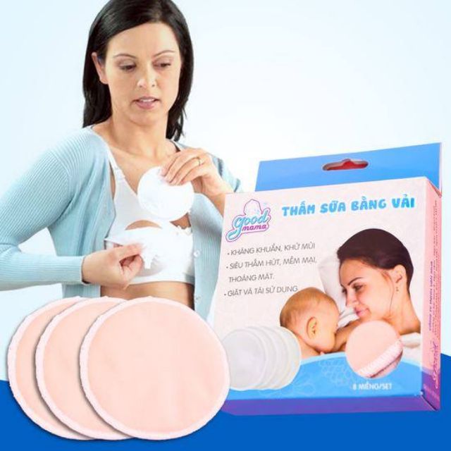 Miếng lót thấm sữa dùng nhiều lần goodmama ( HỘP 8 MIẾNG)