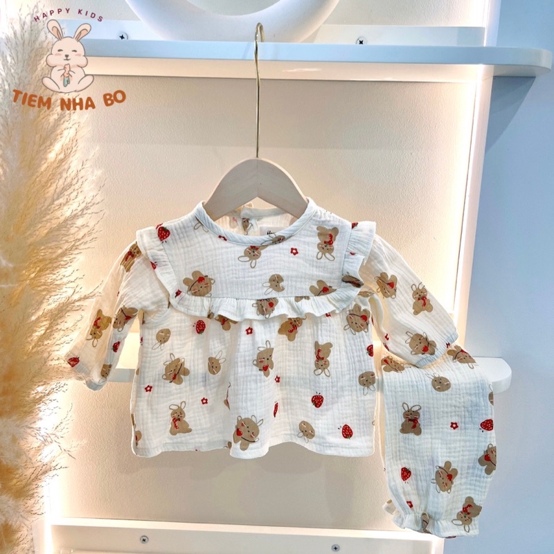 Bộ dài tay cánh tiên cho bé gái vải xô muslin cao cấp, bộ thu đông cho bé từ 6-16kg TNB