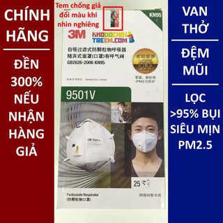 Hộp 25 cái khẩu trang 3M 9501V KN95 N95 P2 FFP2 lọc 95% bụi siêu mịn PM2.5 có van thở lọc khí đệm mũi hơn 9501VT 9001V1V