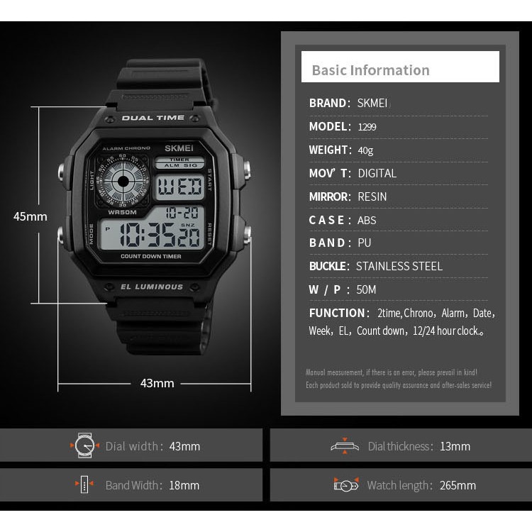 Đồng hồ Nam SKMEI 1299 Điện tử dây nhựa