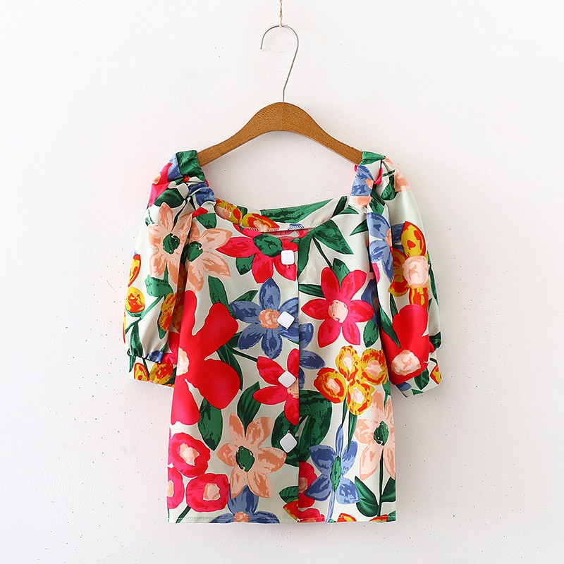 Áo Kiểu Tay Ngắn Hoạ Tiết In Thiết Kế Dáng Rộng Che Khuyết Điểm | BigBuy360 - bigbuy360.vn