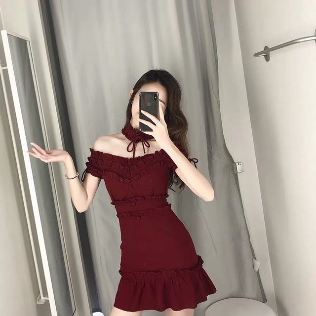 Đầm trễ vai đỏ Chocker đuôi cá sang chảnh ẢNH THẬT CUỐI J0331 | BigBuy360 - bigbuy360.vn