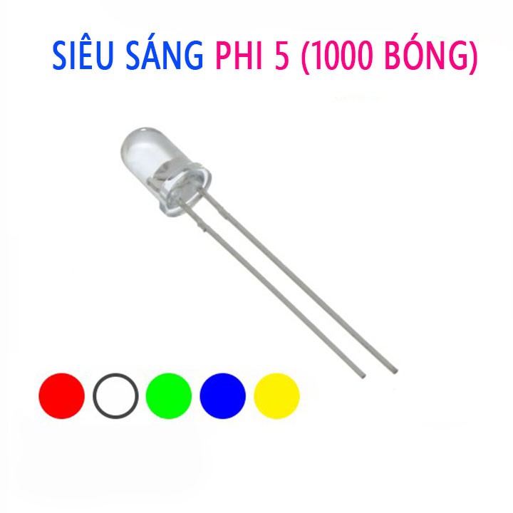 Led siêu sáng 5mm Màu Đỏ gói 1000 bóng