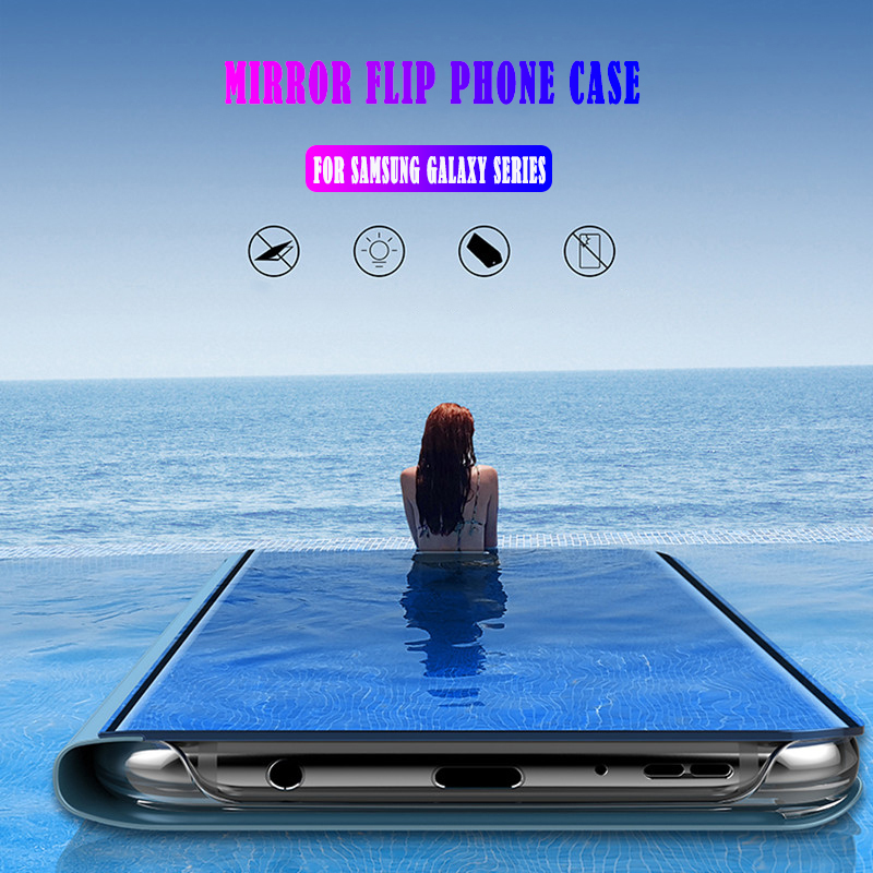 Vỏ Bao Da Điện Thoại Nắp Lật Gương Làm Giá Đỡ Cho Samsung Galaxy S6 S6 Edge S7 S7 Plus S8 S8Plus S10 Ốp