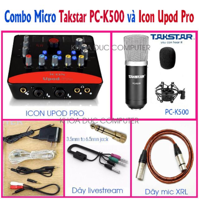 Combo livestream thu âm mic PC K500 + sound card icon upod pro