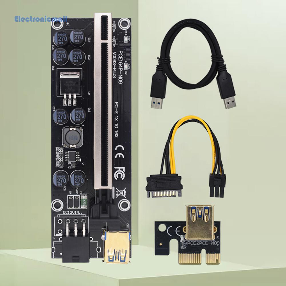 ElectronicMall01 PCI Express PCI-E Riser Card 1X to 16X Extender SATA 15Pin to 6Pin Power Adapter