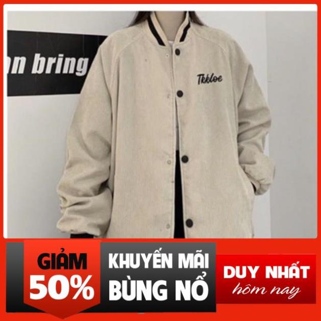 Áo bomber- áo bóng chày nhung tăm màu be-màu đen phối sọc