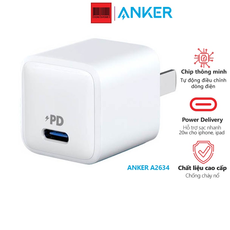 Cốc sạc nhanh 18w Anker PowerPort PD Nano 18W - A2716 -Hỗ trợ sạc nhanh cho iphone, ipad PD18W