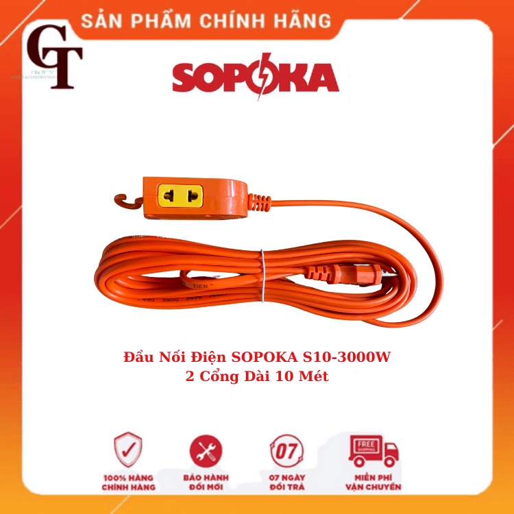 Ổ Cắm Điện - Đầu Nối SOPOKA S10-3000W  2 Cổng Có Móc Treo Siêu Dài 10 Mét Siêu Chịu Tải