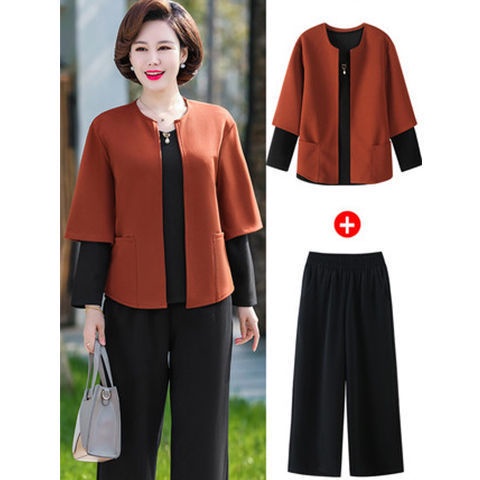 ♞Bộ quần áo mùa thu một mảnh / đồ của phụ nữ, mẹ, ba thời trang, khoác dài tay cho nữ trung niên và cao tuổi xuân | BigBuy360 - bigbuy360.vn