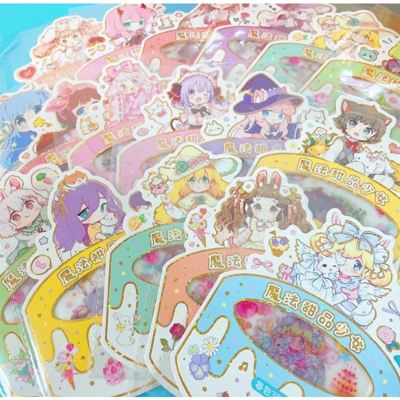 3 tờ sticker siêu đẹp đựng trong bao bì hình cô gái bên bánh kem, mã JJ- SZD