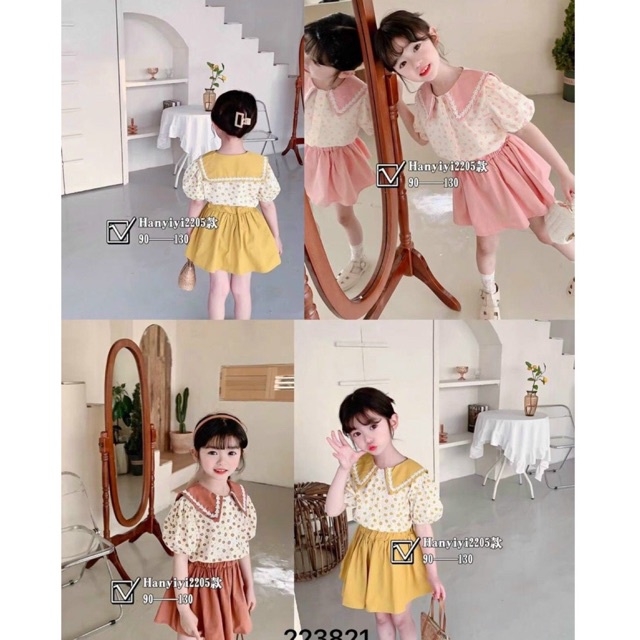 Bộ bé gái, Bộ đũi cộc tay chấm bi, cổ sen cực xinh từ