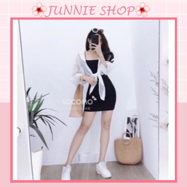 Set đồ nữ hot trend áo sơ mi voan và đầm body 2 dây cá tính