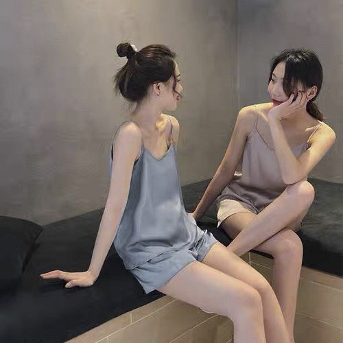 [C431] Set đồ ngủ nữ 2 dây đũi lụa thô đen hồng xanh freesize mềm mát sexy wikishop