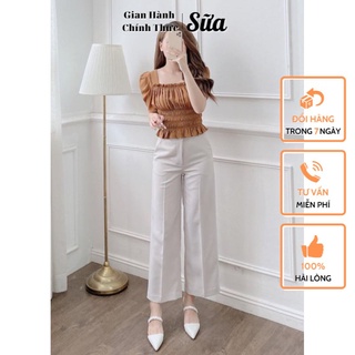 Set Đồ Công Sở Nữ SUA Store Quần Ống Rộng + Áo Đũi Chạy Moking Mặc Văn Phòng Đự Tiệc Đi Dạo Cao Cấp Giá Rẻ