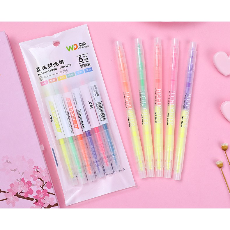 [Mã LIFEXANH03 giảm 10% đơn 500K] Bút nhớ highlight pastel 2 đầu nhiều màu gồm set 6 bút và 3 bút