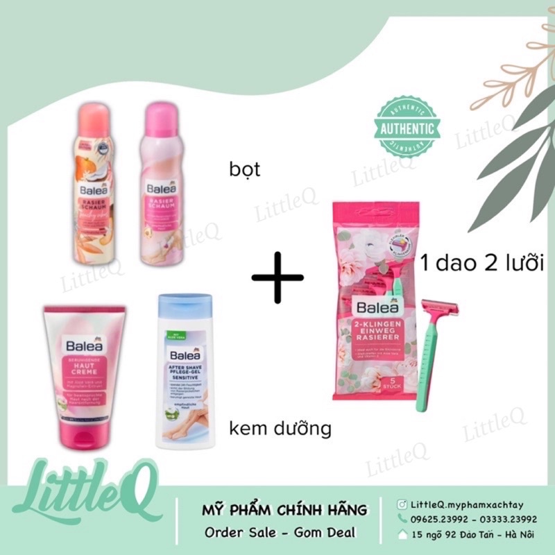 COMBO CẠO LÔNG CHO NỮ  BỌT + DAO + KEM SAU TẨY LÔNG CHO DA THƯỜNG VÀ DA NHẠY CẢM BALEA