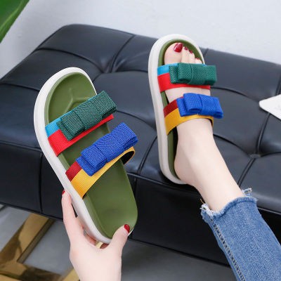 Dép nữ phối màu nổi bật đính nơ siêu xinh | BigBuy360 - bigbuy360.vn