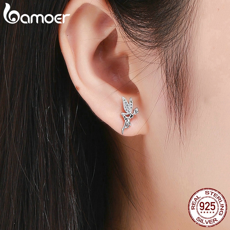 Khuyên Tai Bamoer Chất Liệu Bạc 925 Hình Nàng Tiên Phối Đá Zircon Đẹp Mắt Cho Nữ