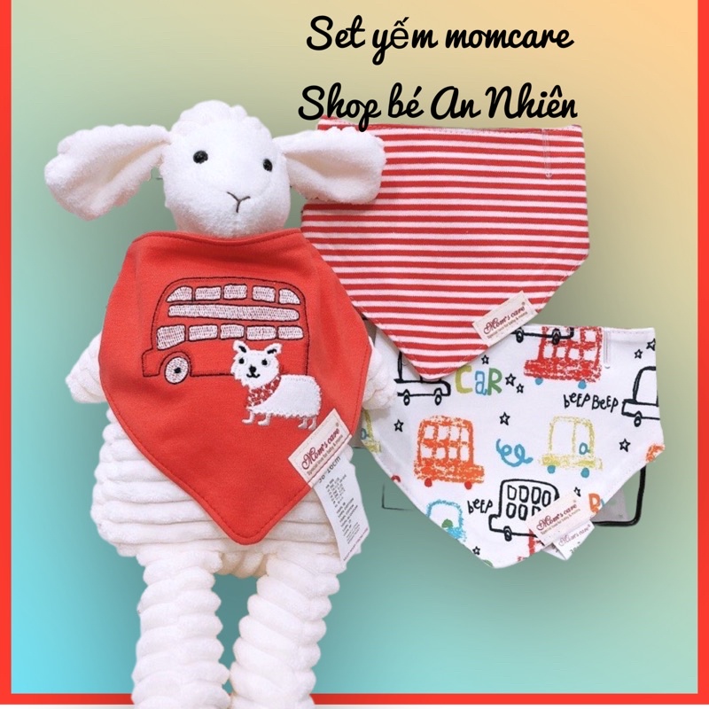 Set 3 yếm bấm momcare tam giác cho bé nhiều hoạ tiết