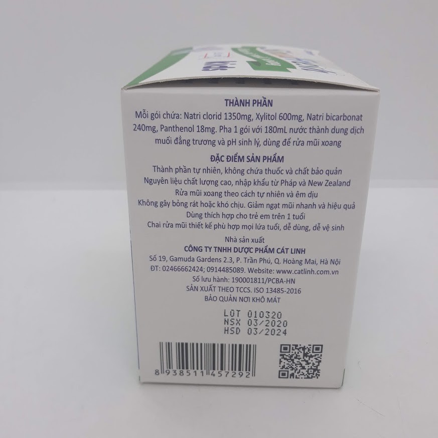 Muối rửa mũi cho bé từ 1 tuổi Sinufresh Kids, chính hãng Dược Cát Linh - mẫu mới cho trẻ - hộp 40 gói