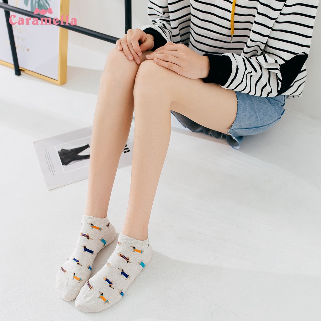 Hộp 4 đôi tất (vớ) nữ siêu dễ thương hãng Caramella chất liệu cotton khử mùi kháng khuẩn chống hôi chân Phê TẤT
