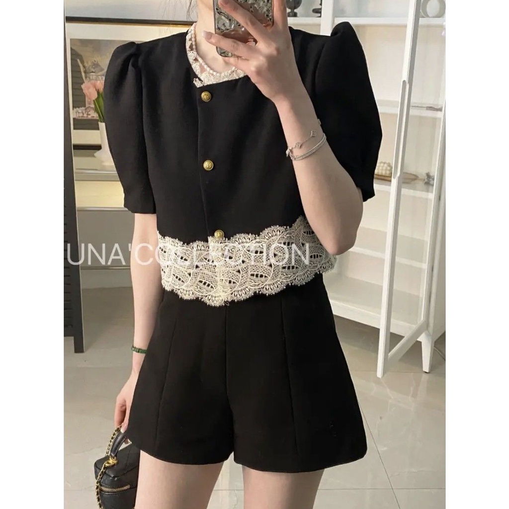 Set áo kèm quần short phối ren phong cách hàn quốc thời trang mùa hè cho nữ