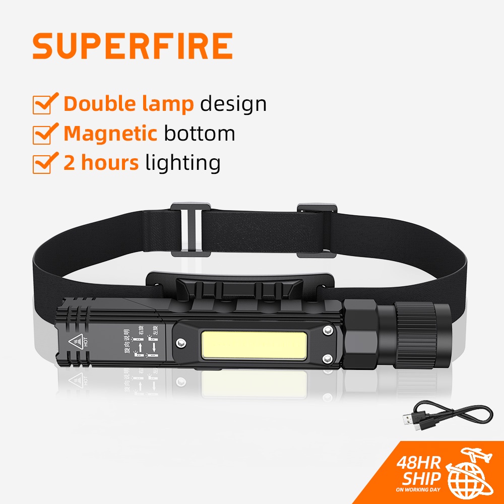 Đèn LED COB SUPERFIRE G19 siêu sáng chống nước có thể sạc lại bằng cổng USB tiện dụng