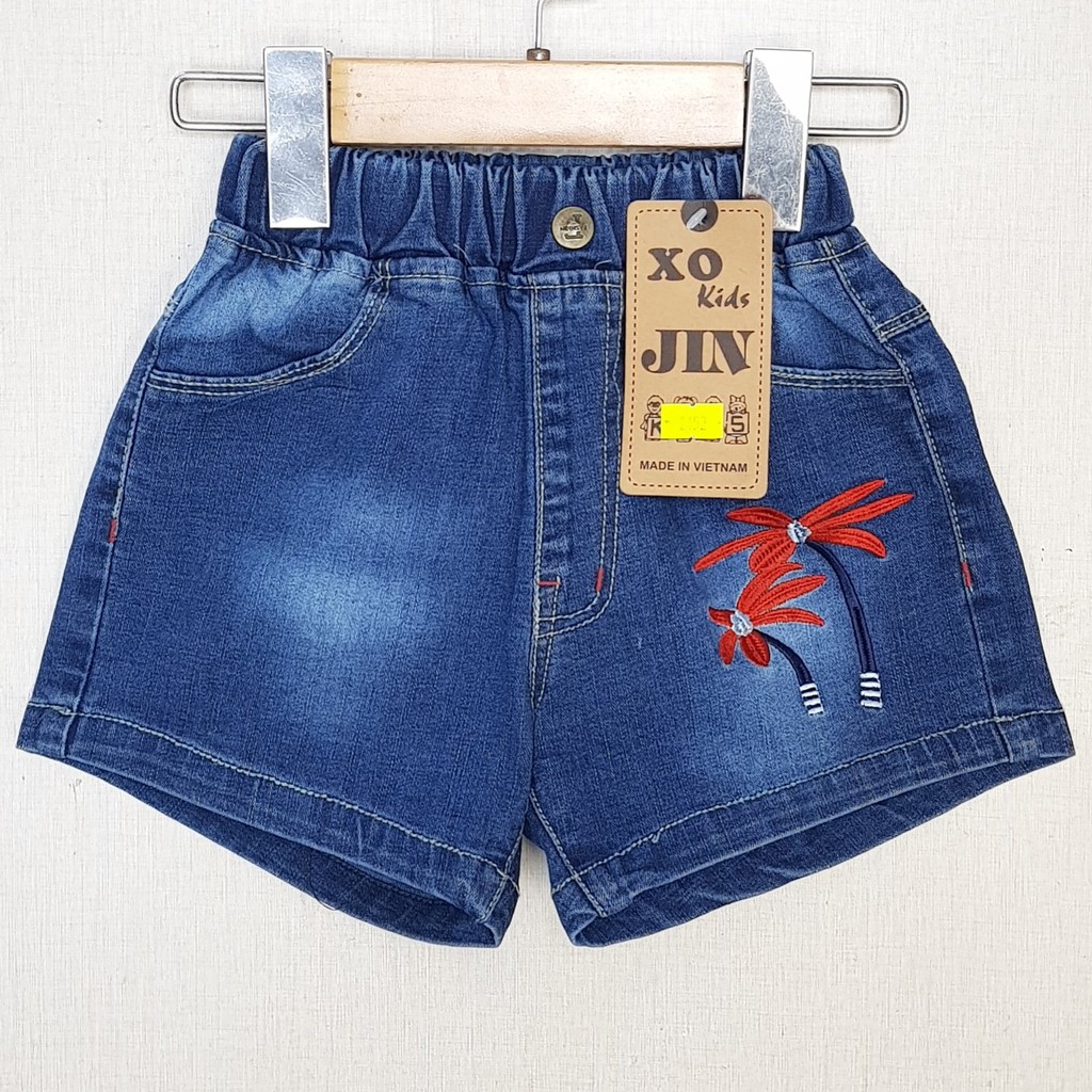 BJ0017 -A1 quần short jean nữ co giãn màu xanh, hiệu XOKids, size 7-12 cho bé từ 15-30kg