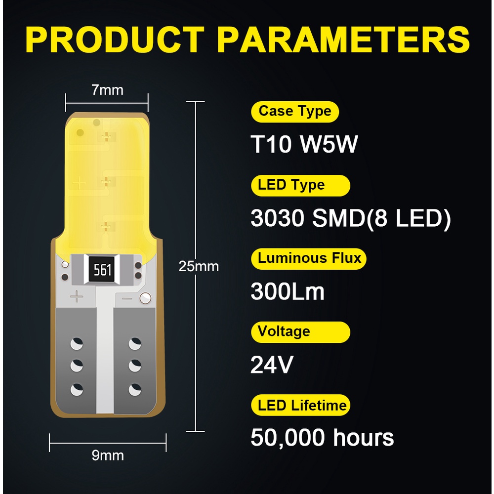 Đèn LED 24V T10 W5W COB Cho Xe Hơi