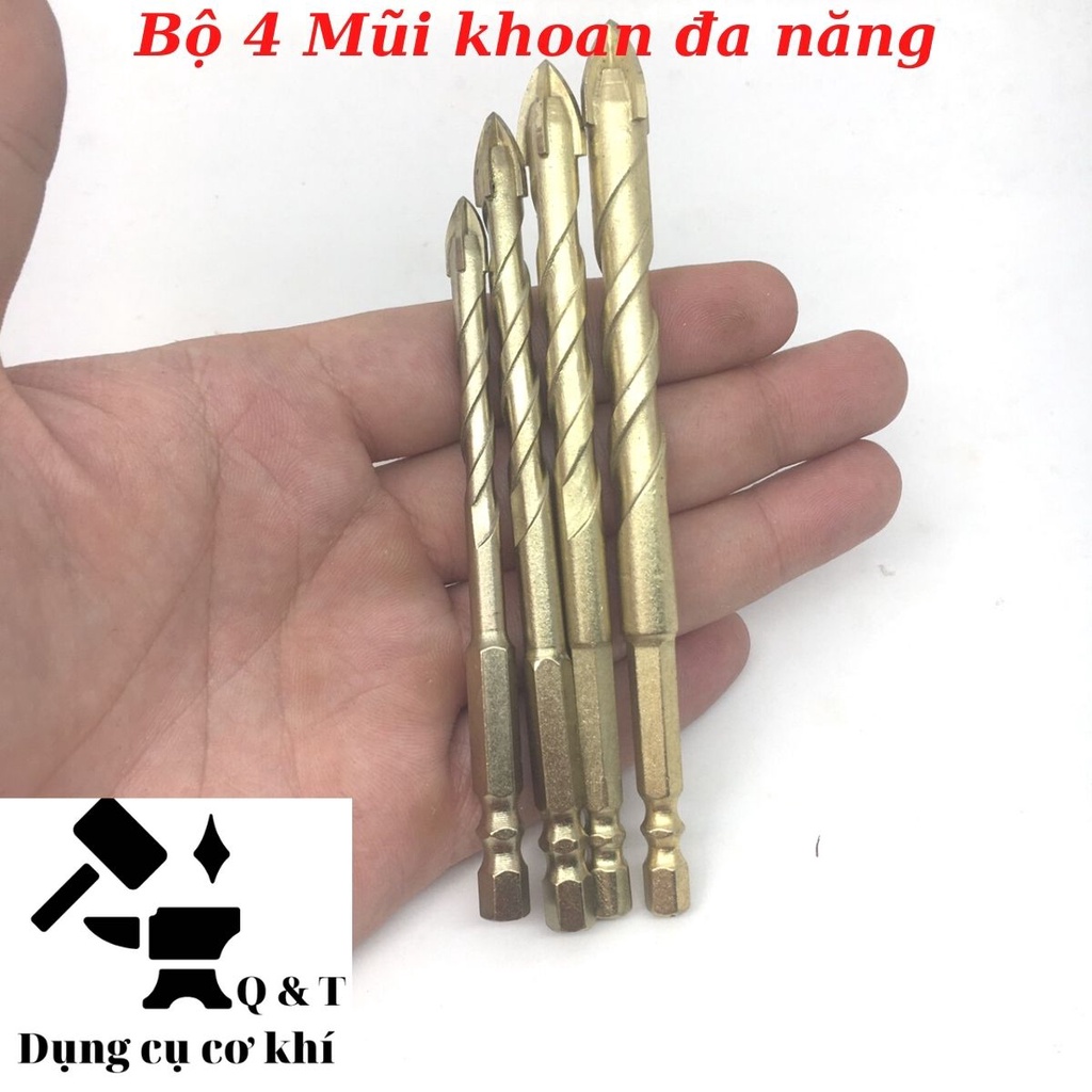 Bộ 4 Mũi khoan đa năng chân lục giác 6mm - 8mm - 10mm -12mm, khoan kính, thủy tinh,khoan gạch men, gạch đá hoa cương