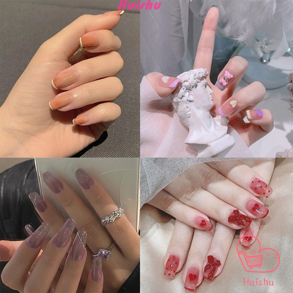 Set 24 Móng Tay Giả Đầu Tròn/Vuông Có Thể Tháo Rời Che Phủ Toàn Diện