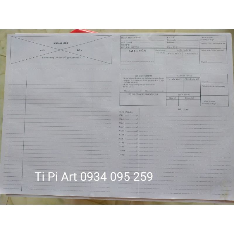 Giấy thi A3 theo chuẩn bộ GD-ĐT phách ngang