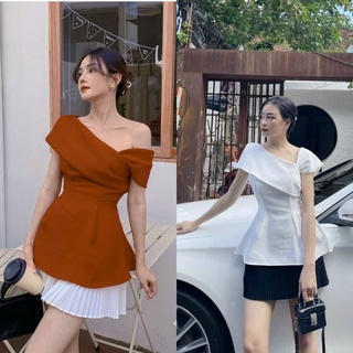 SET ÁO LỆCH VAI + CHÂN VÁY XẾP LY