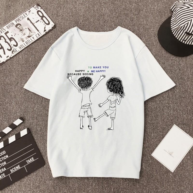 Áo thun cổ tròn tay ngắn in hoạ tiết xinh xắn