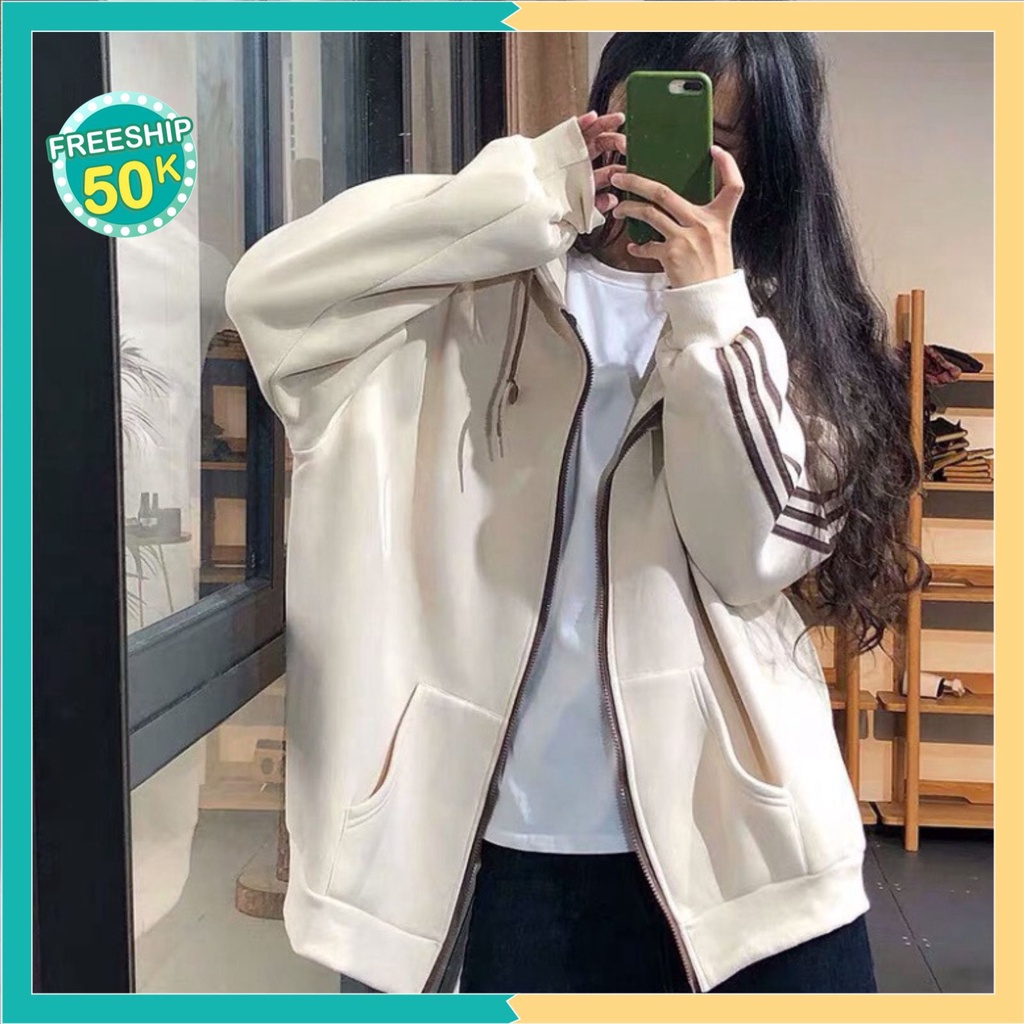 Áo khoác nỉ 3 sọc khóa trước kiểu dáng thể thao | BigBuy360 - bigbuy360.vn